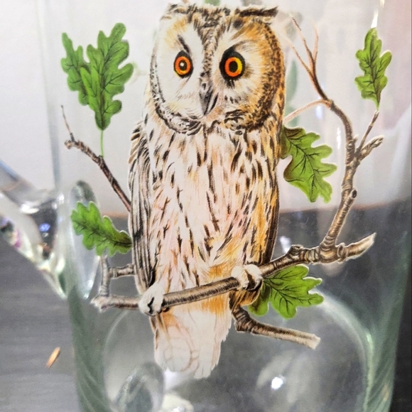 Vintage MCM Retro Owl Glass Gold Rimmed Pitcher / Bar Cart Decor - Picture 4 of 7